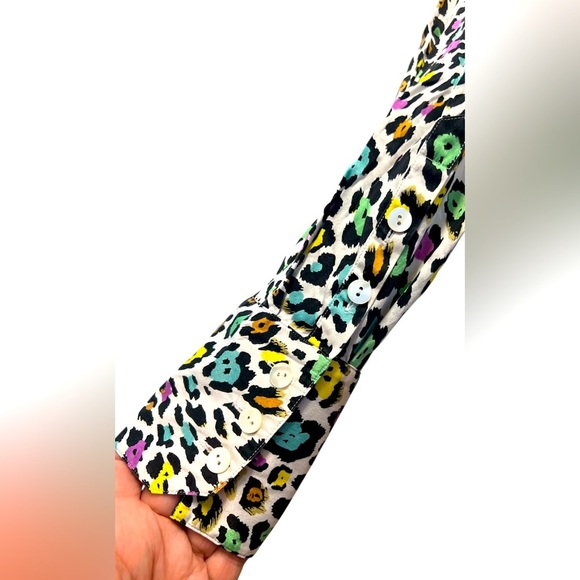 Multicolor Leopard Print 100% silk Women's Top - Picture 5 of 7